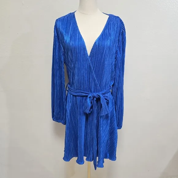 Bardot Bellissa Pleat Mini Dress Vibrant Blue Size Large