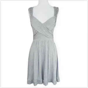 Bebe Heather Gray Stretch Knit Open Back Raw Edge Ruffle Detail Dress Lined M