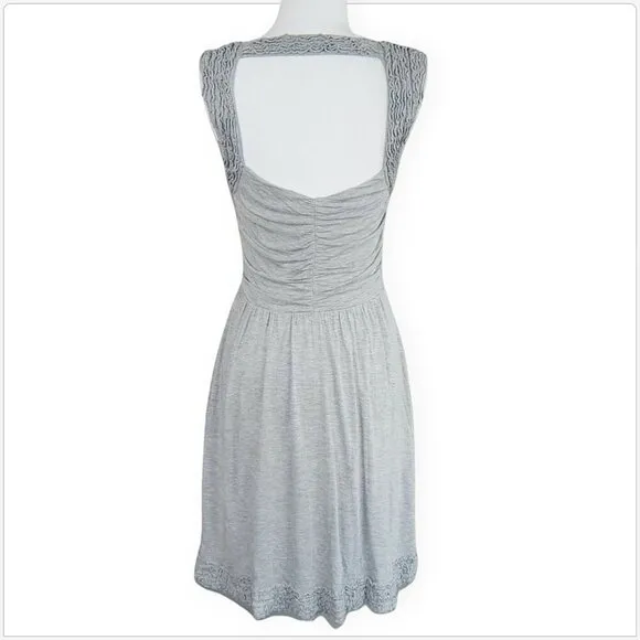 Bebe Heather Gray Stretch Knit Open Back Raw Edge Ruffle Detail Dress Lined M