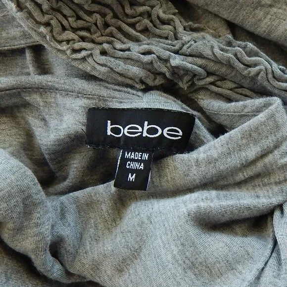 Bebe Heather Gray Stretch Knit Open Back Raw Edge Ruffle Detail Dress Lined M