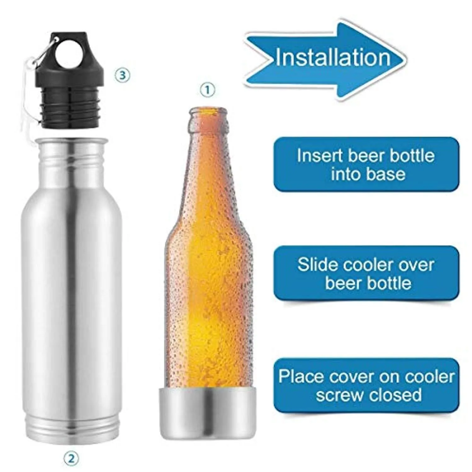 Beer Bottle Insulator, Stainless Steel Beer Bottle Insulator (2 Pack) Keeps Beer Colder With Opener/Beer Bottle Holder For Outdoor or Party