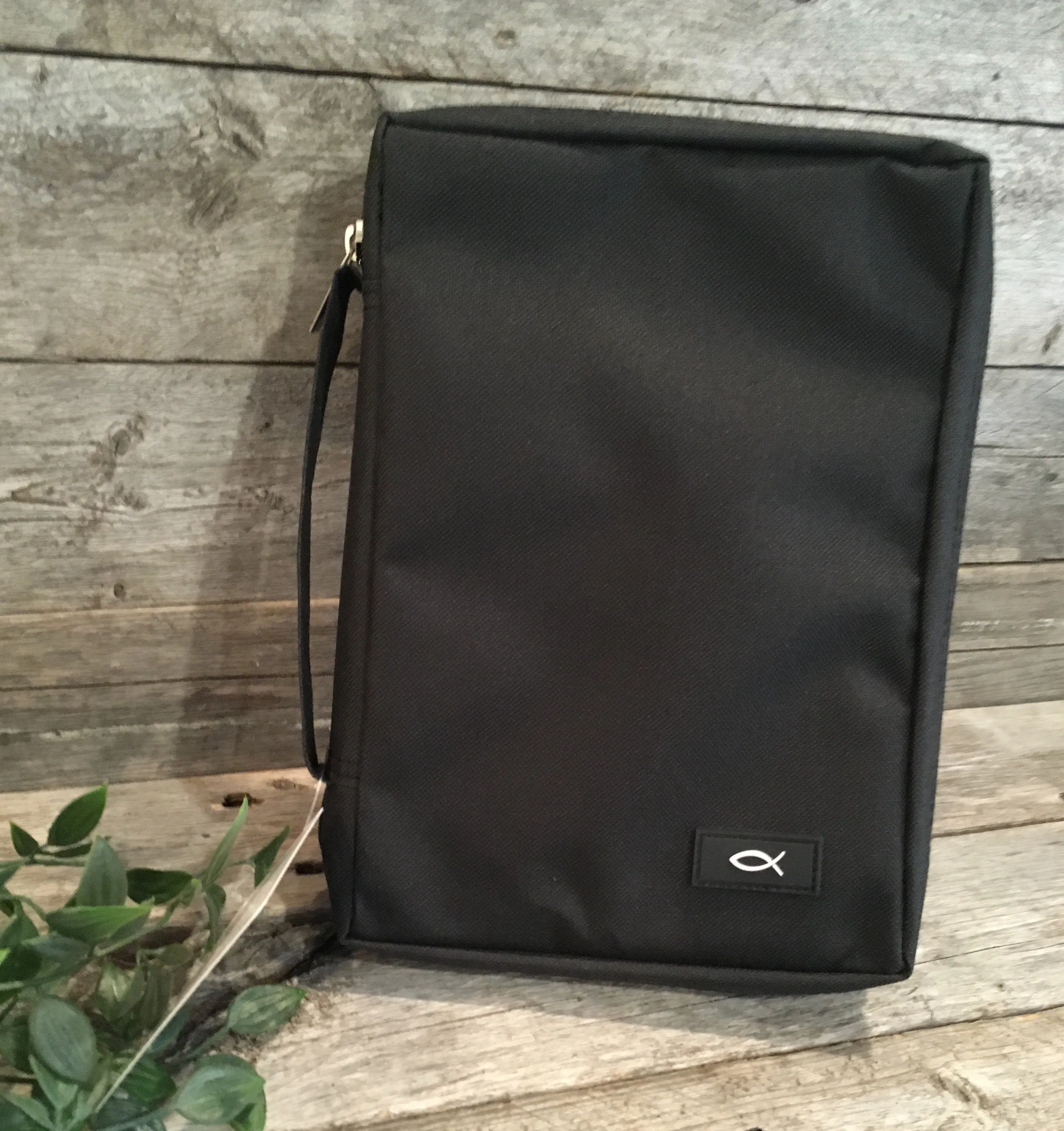 Bible Cover: Large Black with Fish Symbol