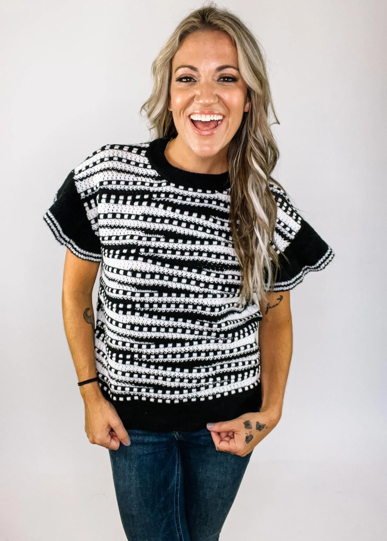 Black Crew Neck Butterfly Sleeve Top