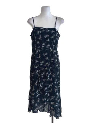 Black Floral Ruffle Wrap Dress TEM
