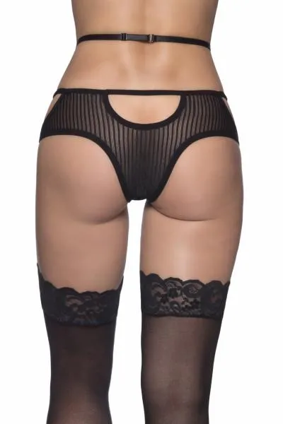 Black Striped Mesh Gartered Boyshort