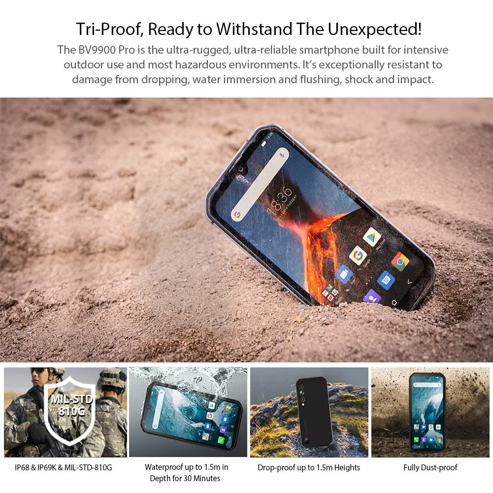 Blackview BV9900 Pro Thermal Camera Mobile Phone Helio P90 Octa Core 8GB 128GB IP68 Rugged Smartphone 48MP Quad Rear Camera Silver_Non-European regulations