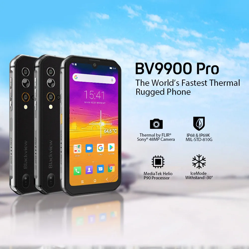 Blackview BV9900 Pro Thermal Camera Mobile Phone Helio P90 Octa Core 8GB 128GB IP68 Rugged Smartphone 48MP Quad Rear Camera Silver_Non-European regulations