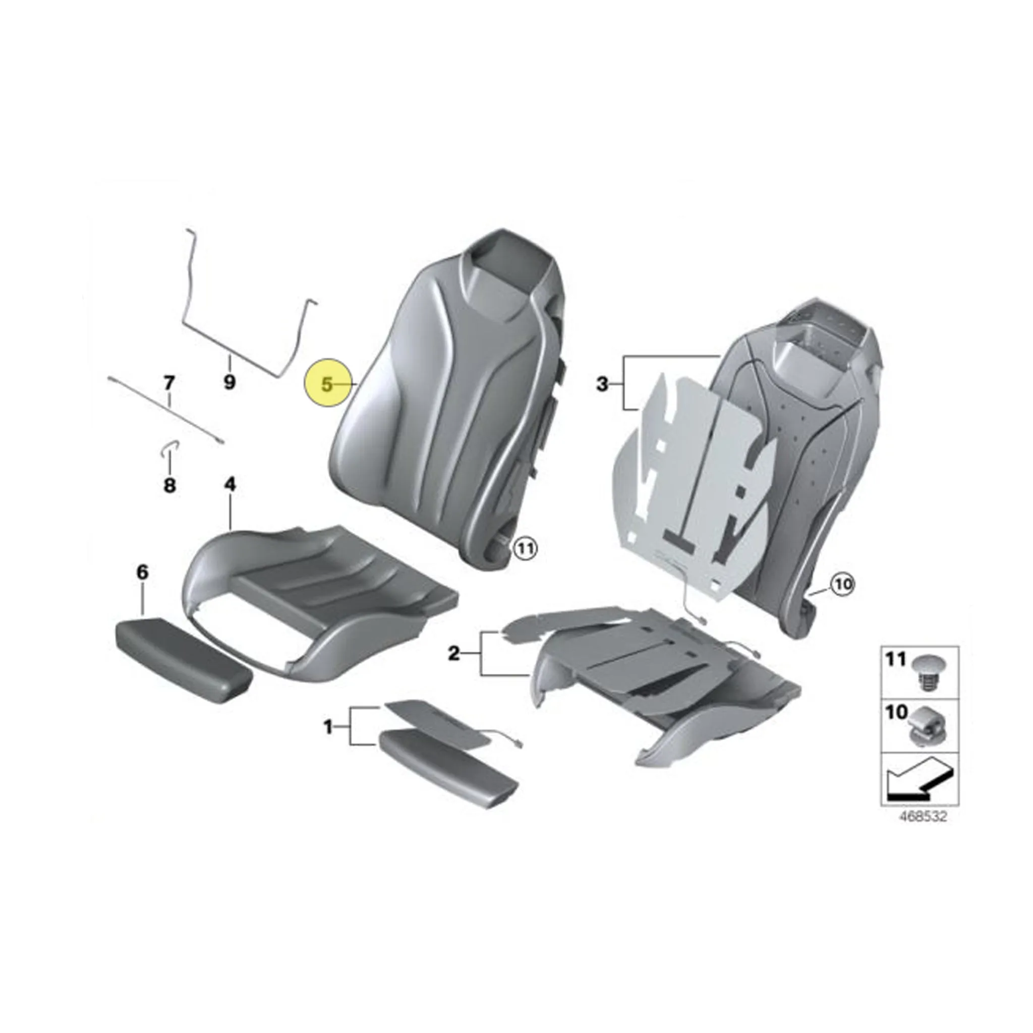 BMW Sport Seat Leather Covering Backrest R/H F33 Genuine 52107327662