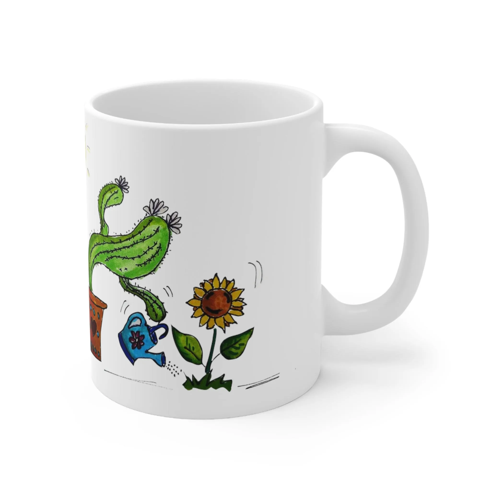 cactus coffee mug with sunflower and you are my sunshine - original art coffee cup