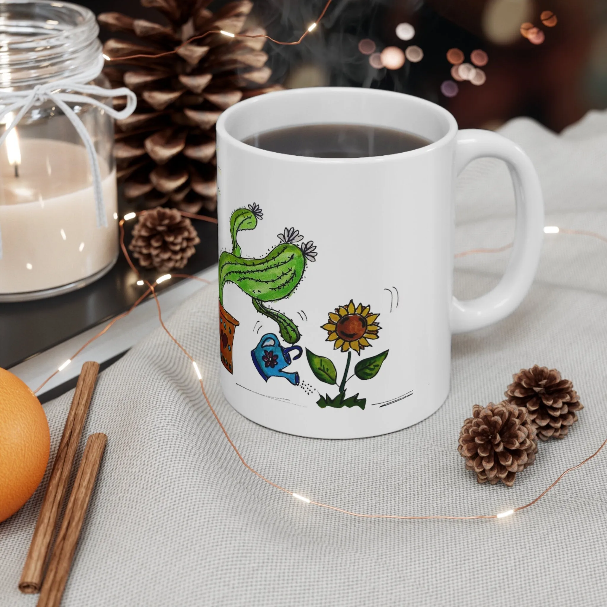 cactus coffee mug with sunflower and you are my sunshine - original art coffee cup