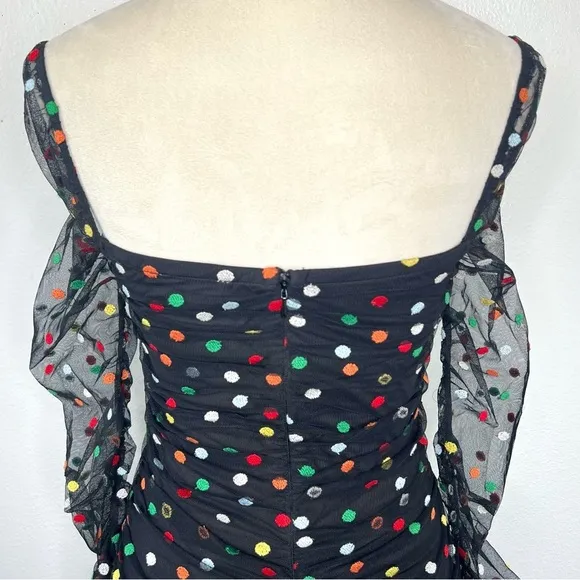 CAMILA COELHO Revolve Kiana Mini Dress Blqck Multicolor Polka Dot Size Smalll