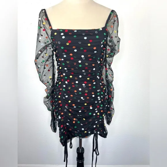 CAMILA COELHO Revolve Kiana Mini Dress Blqck Multicolor Polka Dot Size Smalll