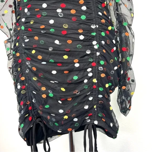 CAMILA COELHO Revolve Kiana Mini Dress Blqck Multicolor Polka Dot Size Smalll