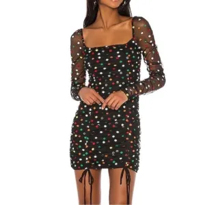 CAMILA COELHO Revolve Kiana Mini Dress Blqck Multicolor Polka Dot Size Smalll