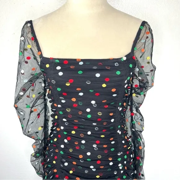 CAMILA COELHO Revolve Kiana Mini Dress Blqck Multicolor Polka Dot Size Smalll