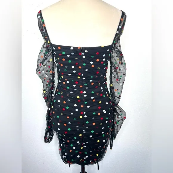 CAMILA COELHO Revolve Kiana Mini Dress Blqck Multicolor Polka Dot Size Smalll