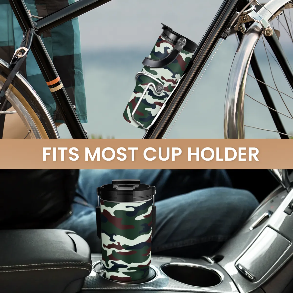 Camo Tumbler with Handle 30oz - Camouflage Tumblers Stainless Steel Insulated Flip Straw Coffee Travel Cup, Gifts for Men Veteran Hunting Lover Sport Outdoor Workout