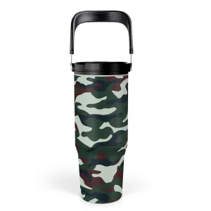 Camo Tumbler with Handle 30oz - Camouflage Tumblers Stainless Steel Insulated Flip Straw Coffee Travel Cup, Gifts for Men Veteran Hunting Lover Sport Outdoor Workout