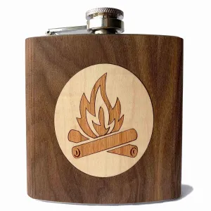 Campfire Wood Flask - Walnut Wood with Maple & Cherry Campfire Inlay