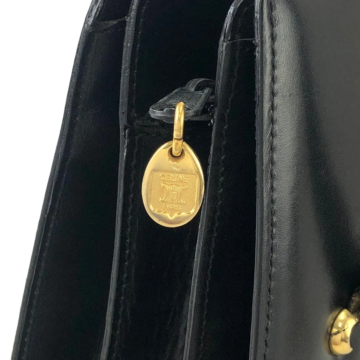 CELINE Triomphe Leather Shoulder bag Black Vintage kuynak