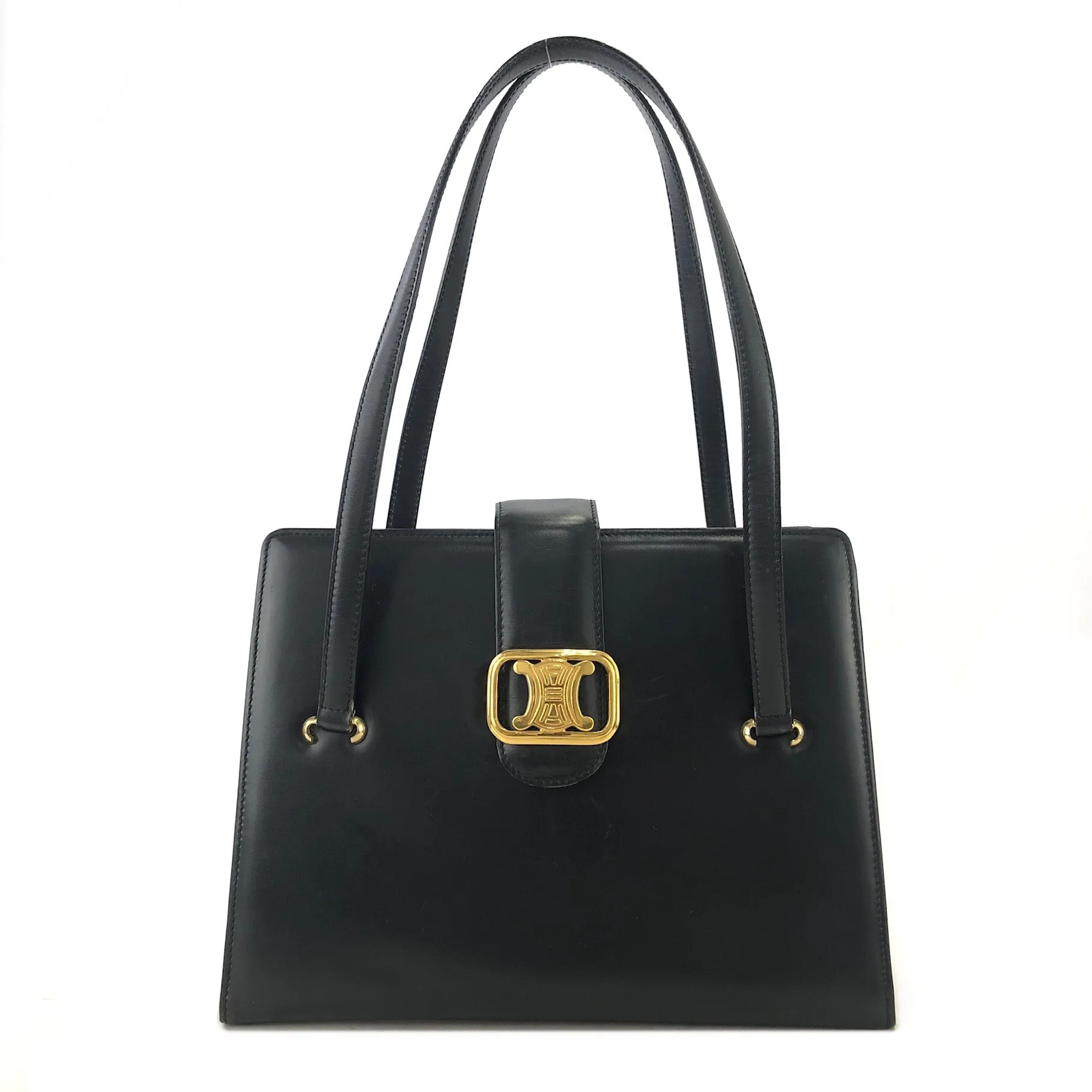 CELINE Triomphe Leather Shoulder bag Black Vintage kuynak
