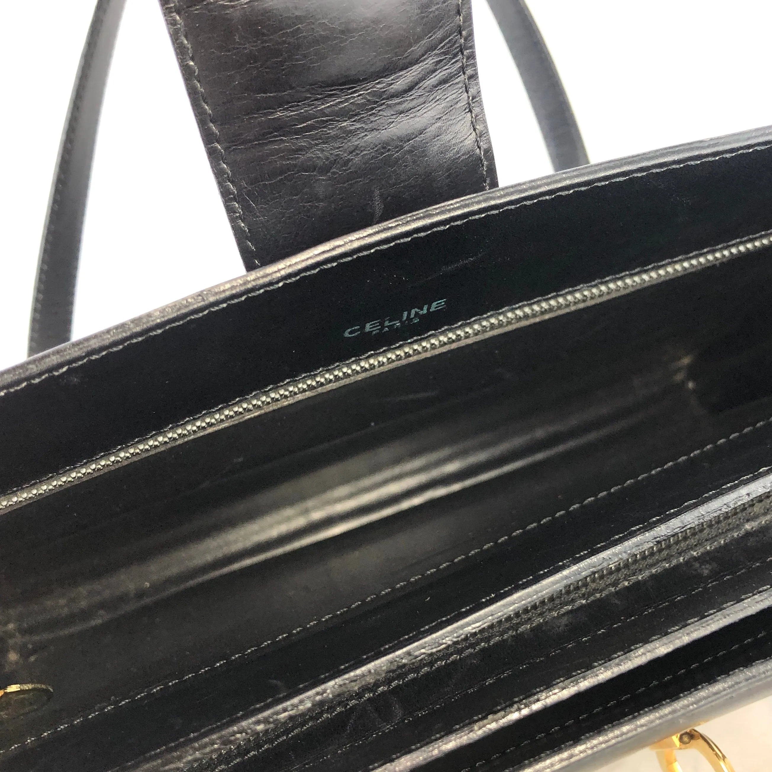 CELINE Triomphe Leather Shoulder bag Black Vintage kuynak