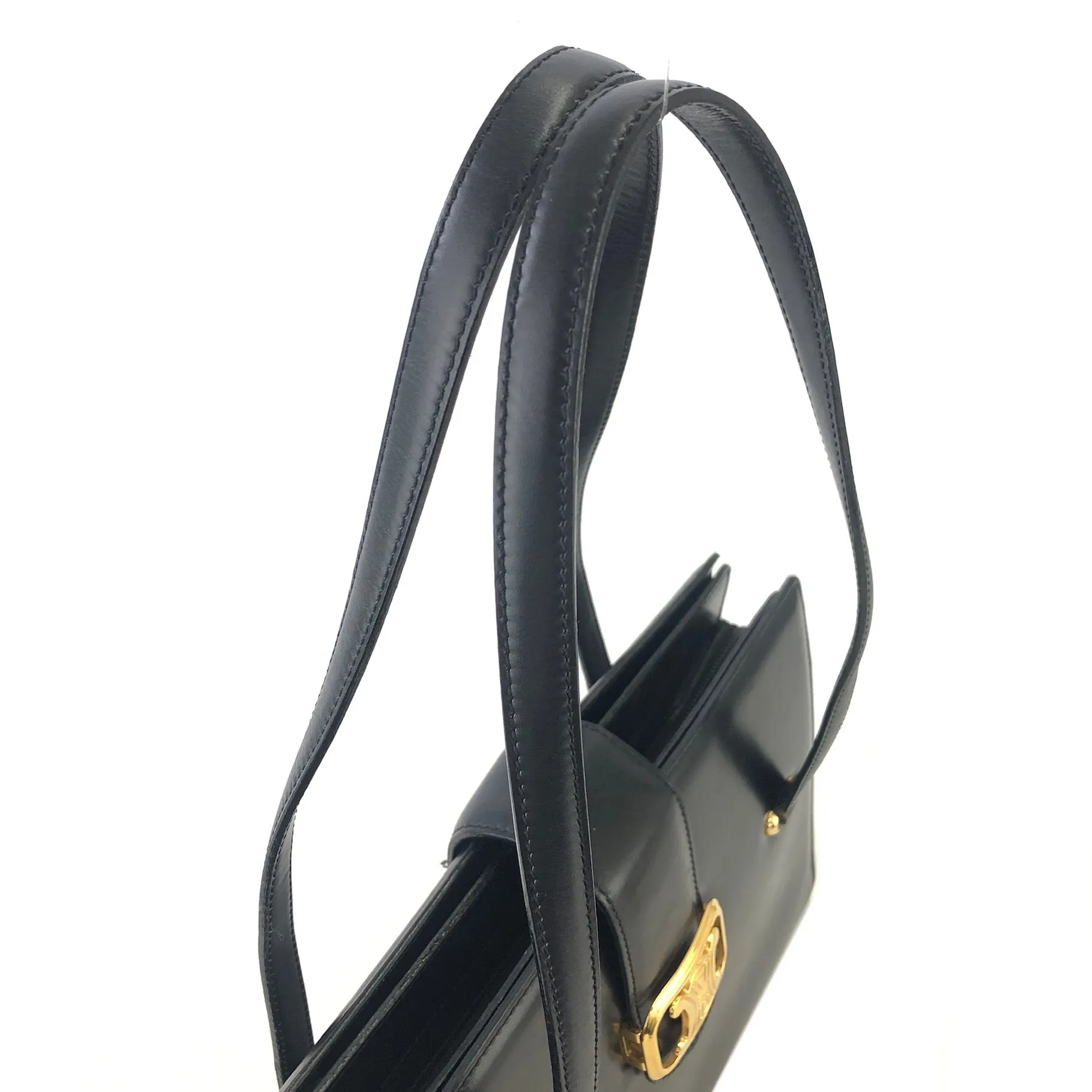 CELINE Triomphe Leather Shoulder bag Black Vintage kuynak