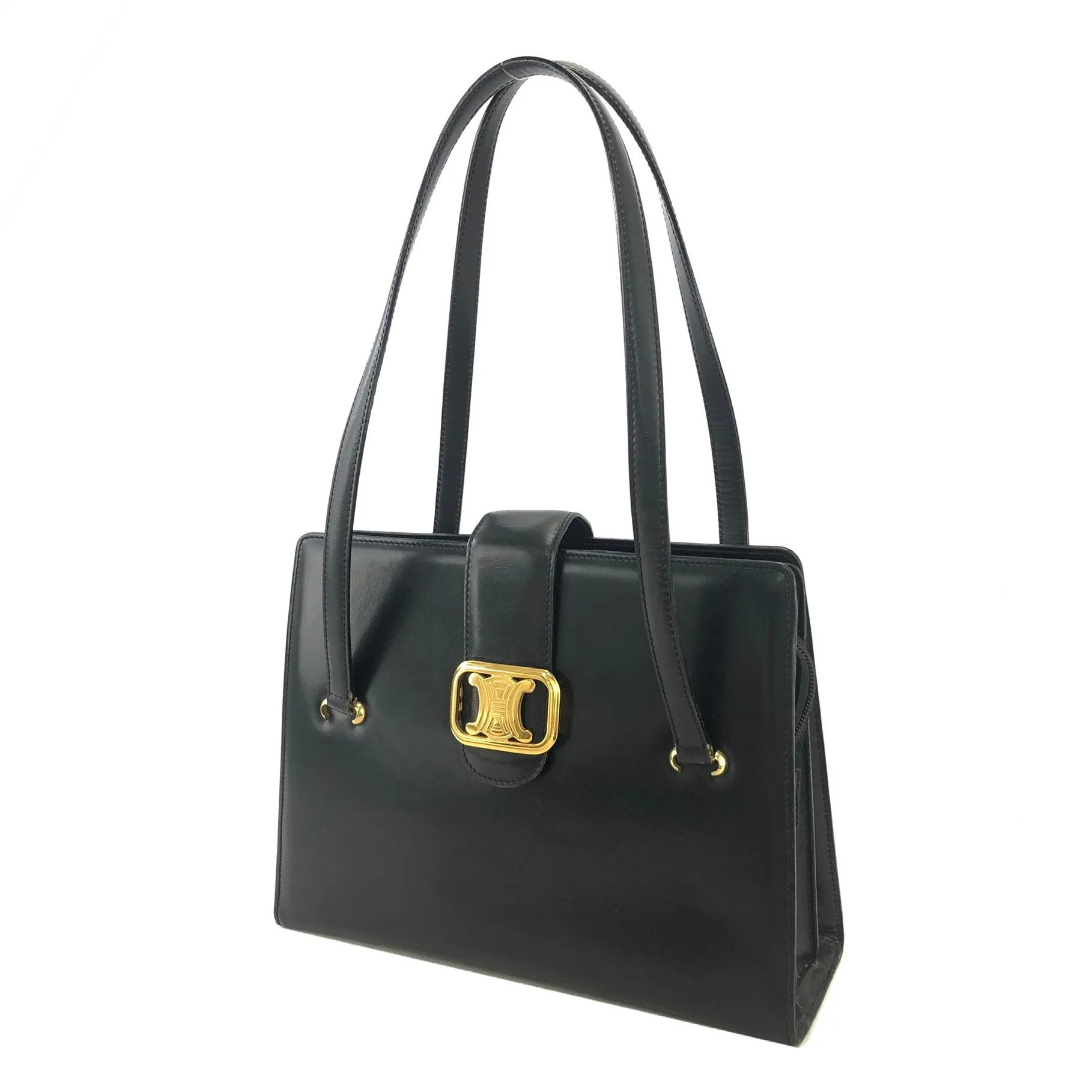 CELINE Triomphe Leather Shoulder bag Black Vintage kuynak