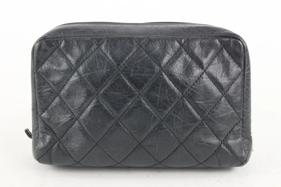 Chanel Black Quilted Leather Cambon Ligne Toiletry Case Cosmetic Pouch 112c4