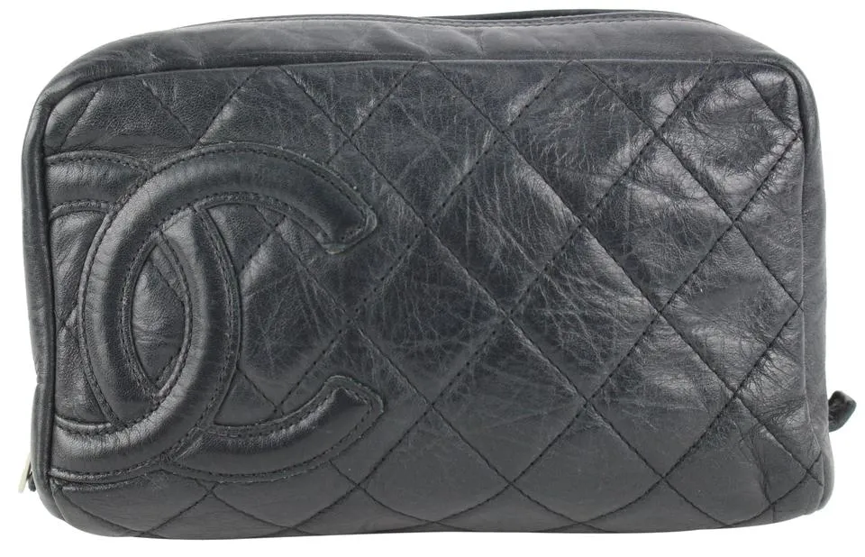 Chanel Black Quilted Leather Cambon Ligne Toiletry Case Cosmetic Pouch 112c4
