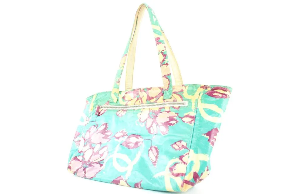 Chanel Blue Floral Shopper Tote Bag 653cks317
