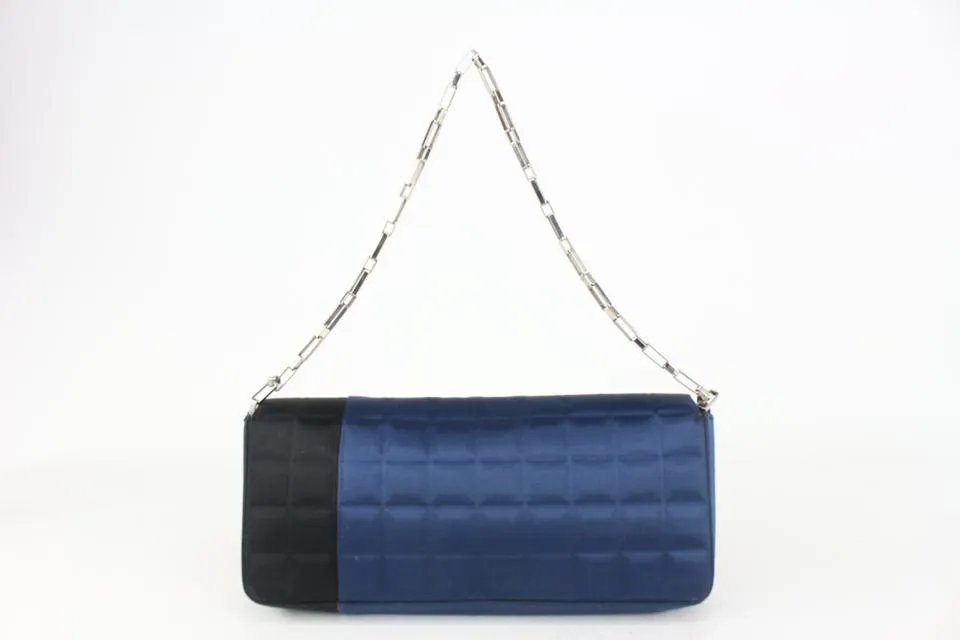 Chanel Blue x Black Satin Chocolate Bar East West Flap Bag 35cas722