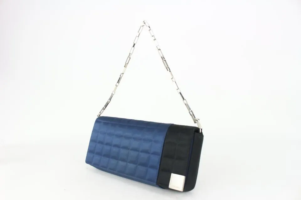 Chanel Blue x Black Satin Chocolate Bar East West Flap Bag 35cas722
