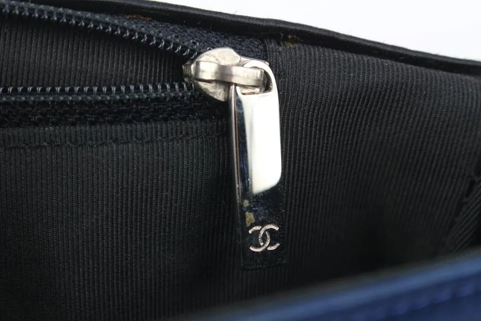 Chanel Blue x Black Satin Chocolate Bar East West Flap Bag 35cas722