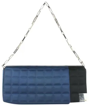 Chanel Blue x Black Satin Chocolate Bar East West Flap Bag 35cas722