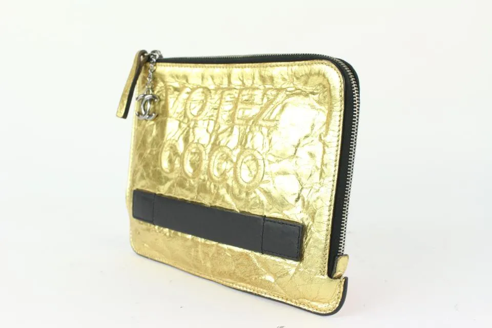 Chanel Votez Coco Gold O-Case Zip Clutch 92cas81