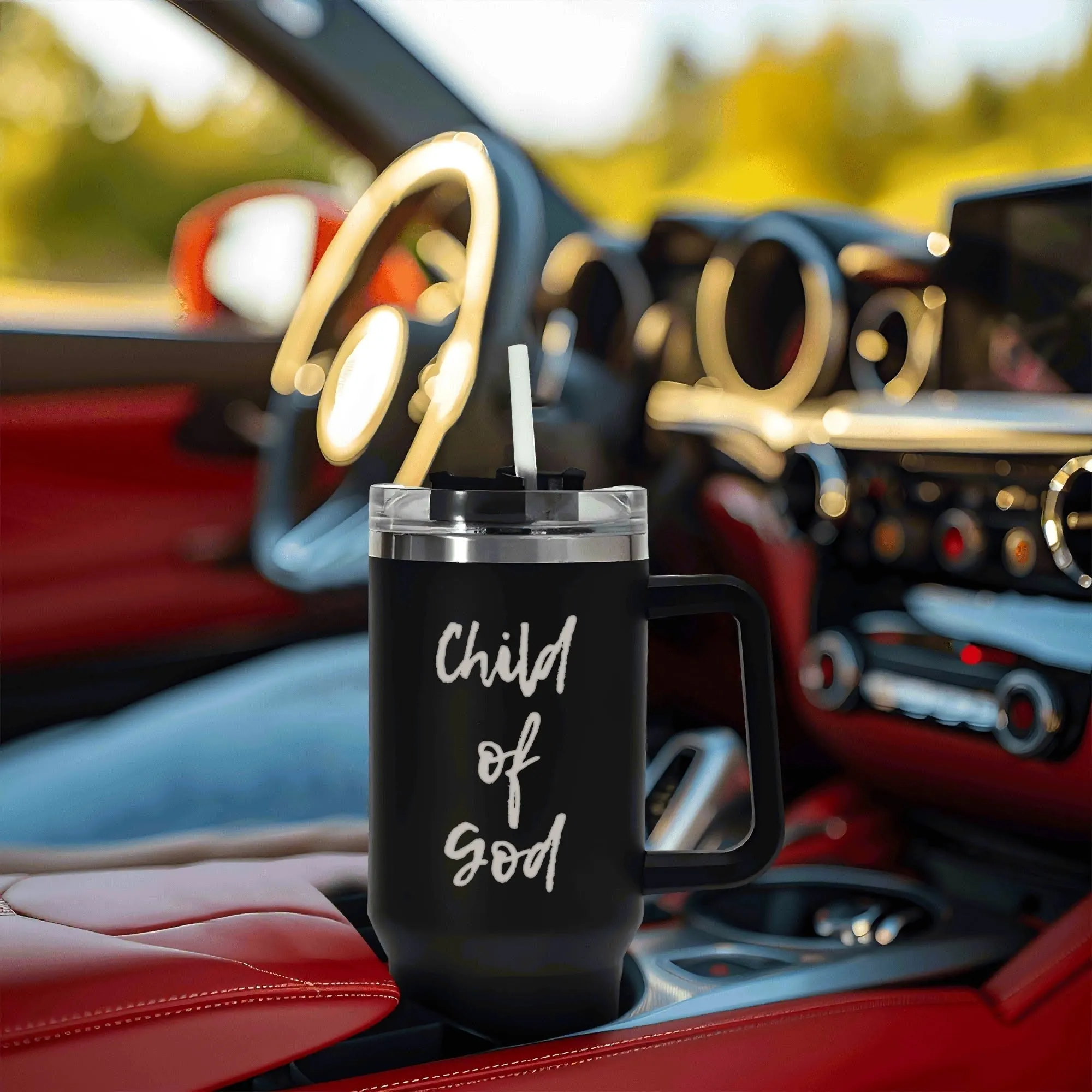 Child of God Laser Engraved 40oz Stainless Steel Tumbler Travel Mug with Handle and Straw for Cup Holder