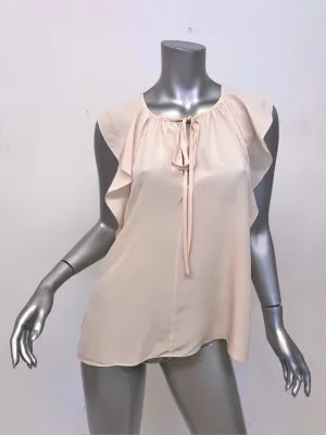 Chloe Blouse Blush Silk Crepe Size 38 Flutter Sleeve Keyhole Top