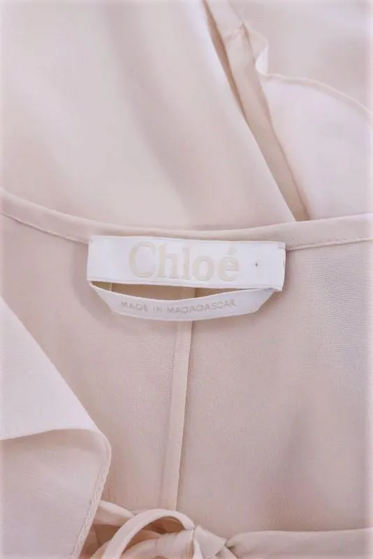 Chloe Blouse Blush Silk Crepe Size 38 Flutter Sleeve Keyhole Top