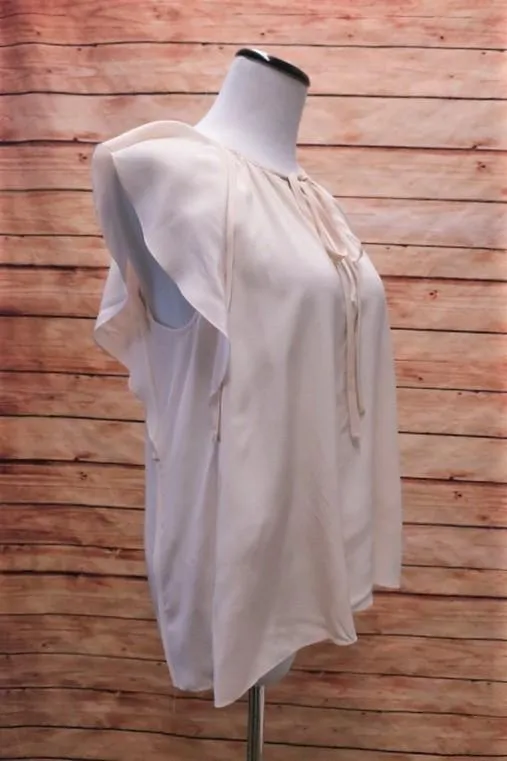 Chloe Blouse Blush Silk Crepe Size 38 Flutter Sleeve Keyhole Top