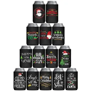 Christmas Decorations Can Coolers Sleeves, PHXNACO 14 Pack Can Koozies, Funny Reusable Neoprene Can coozies Bulk for Christmas Party Supplies