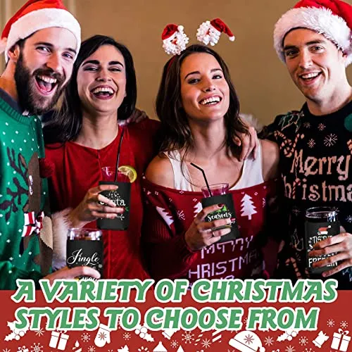 Christmas Decorations Can Coolers Sleeves, PHXNACO 14 Pack Can Koozies, Funny Reusable Neoprene Can coozies Bulk for Christmas Party Supplies