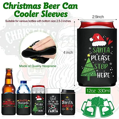 Christmas Decorations Can Coolers Sleeves, PHXNACO 14 Pack Can Koozies, Funny Reusable Neoprene Can coozies Bulk for Christmas Party Supplies