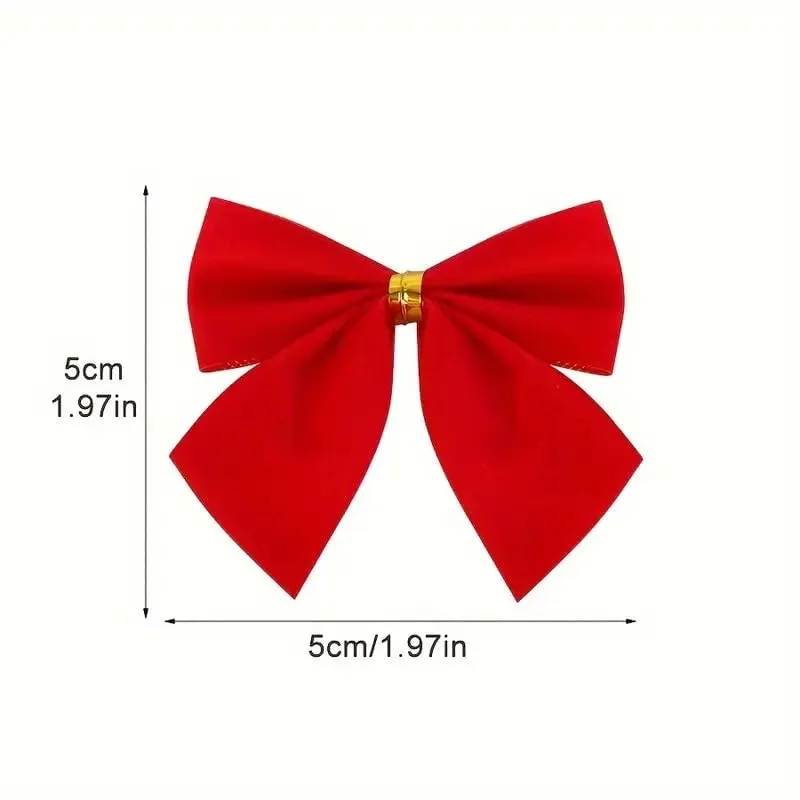 Classic Style Christmas Tree Bows - 12 Pack Red Velvet Decorative Bow Ornaments for Holiday Decor, Plastic and Fabric Material, No Electricity or Batteries Needed, Featherless