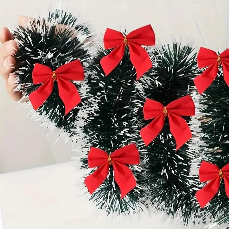 Classic Style Christmas Tree Bows - 12 Pack Red Velvet Decorative Bow Ornaments for Holiday Decor, Plastic and Fabric Material, No Electricity or Batteries Needed, Featherless