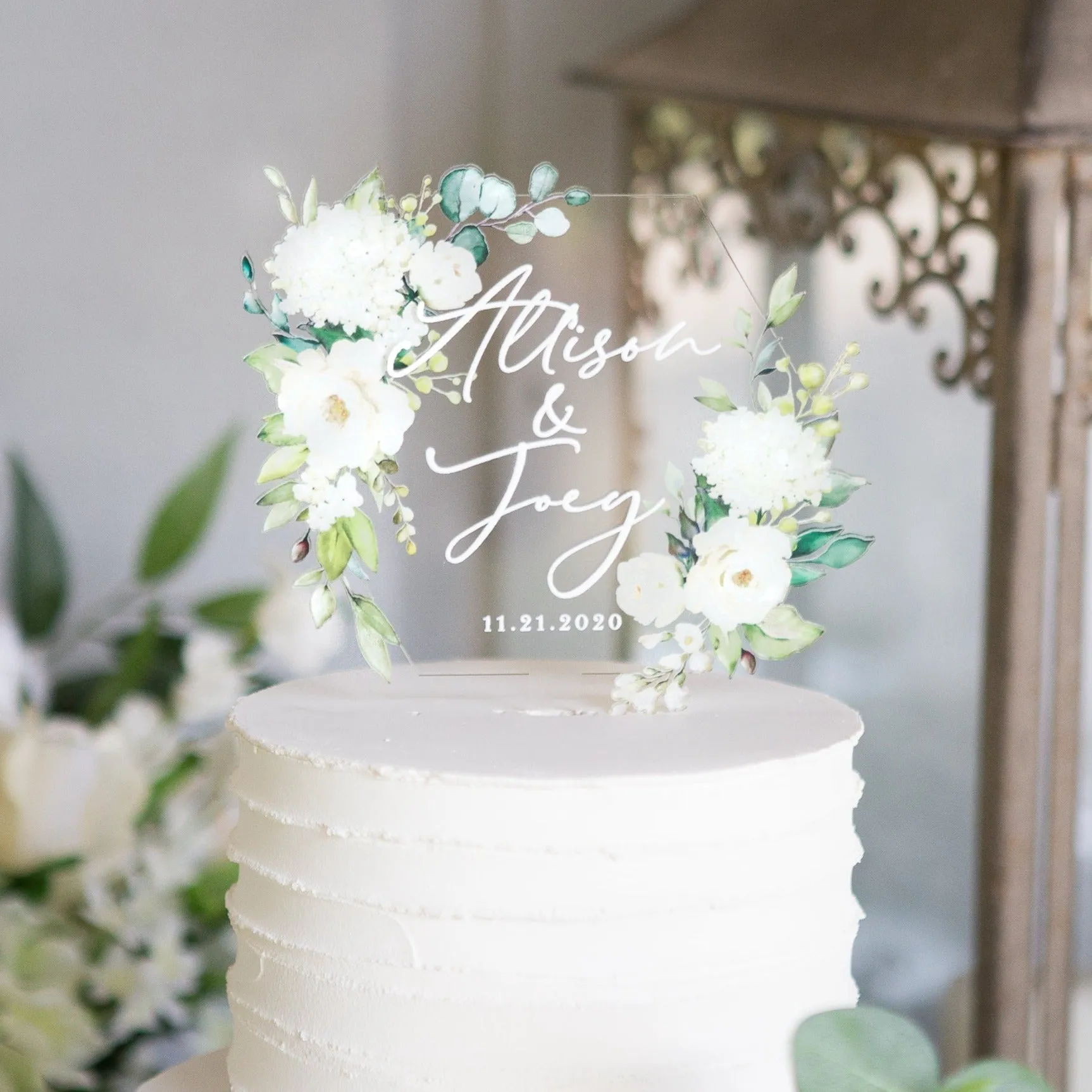 Clear Floral Wedding Cake Topper