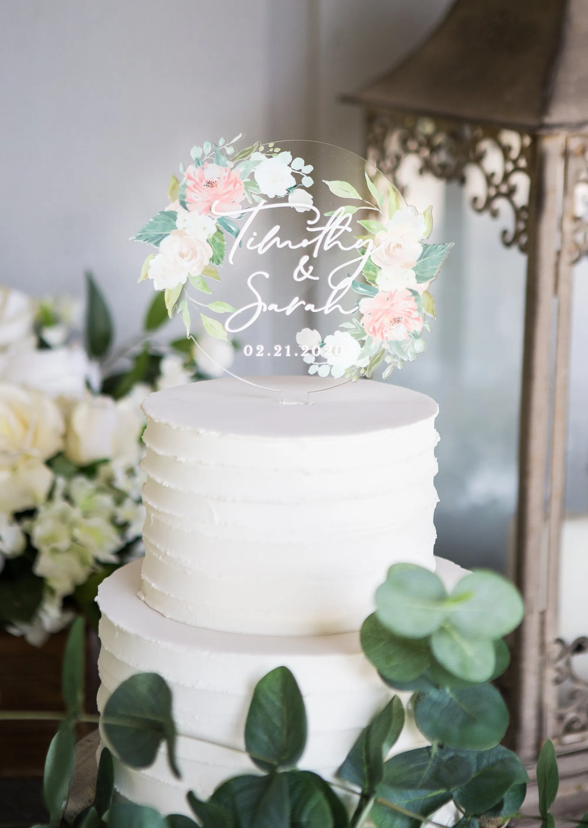 Clear Floral Wedding Cake Topper