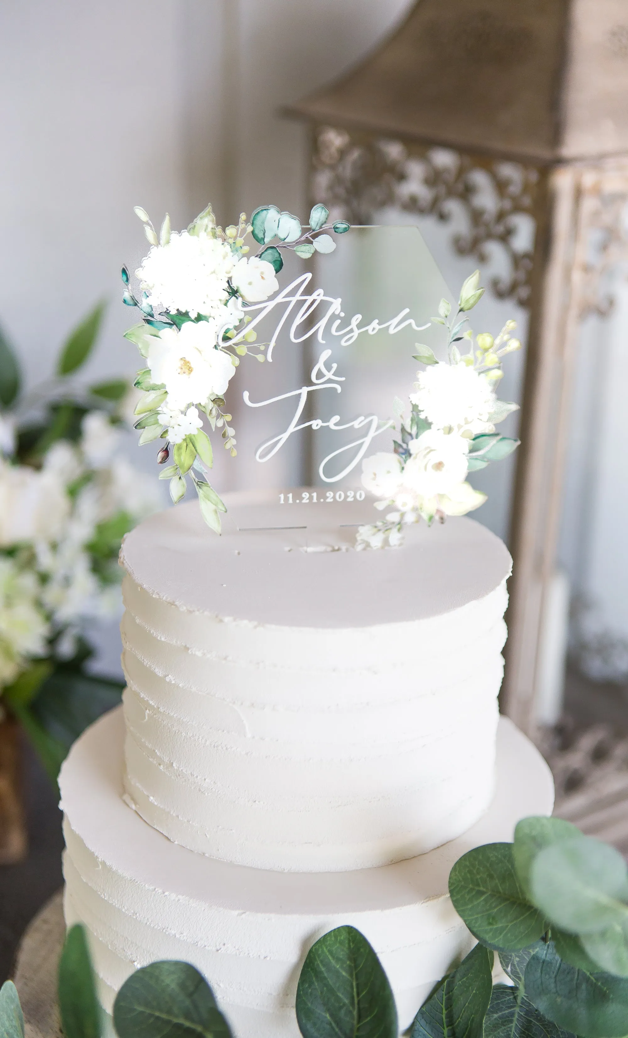 Clear Floral Wedding Cake Topper