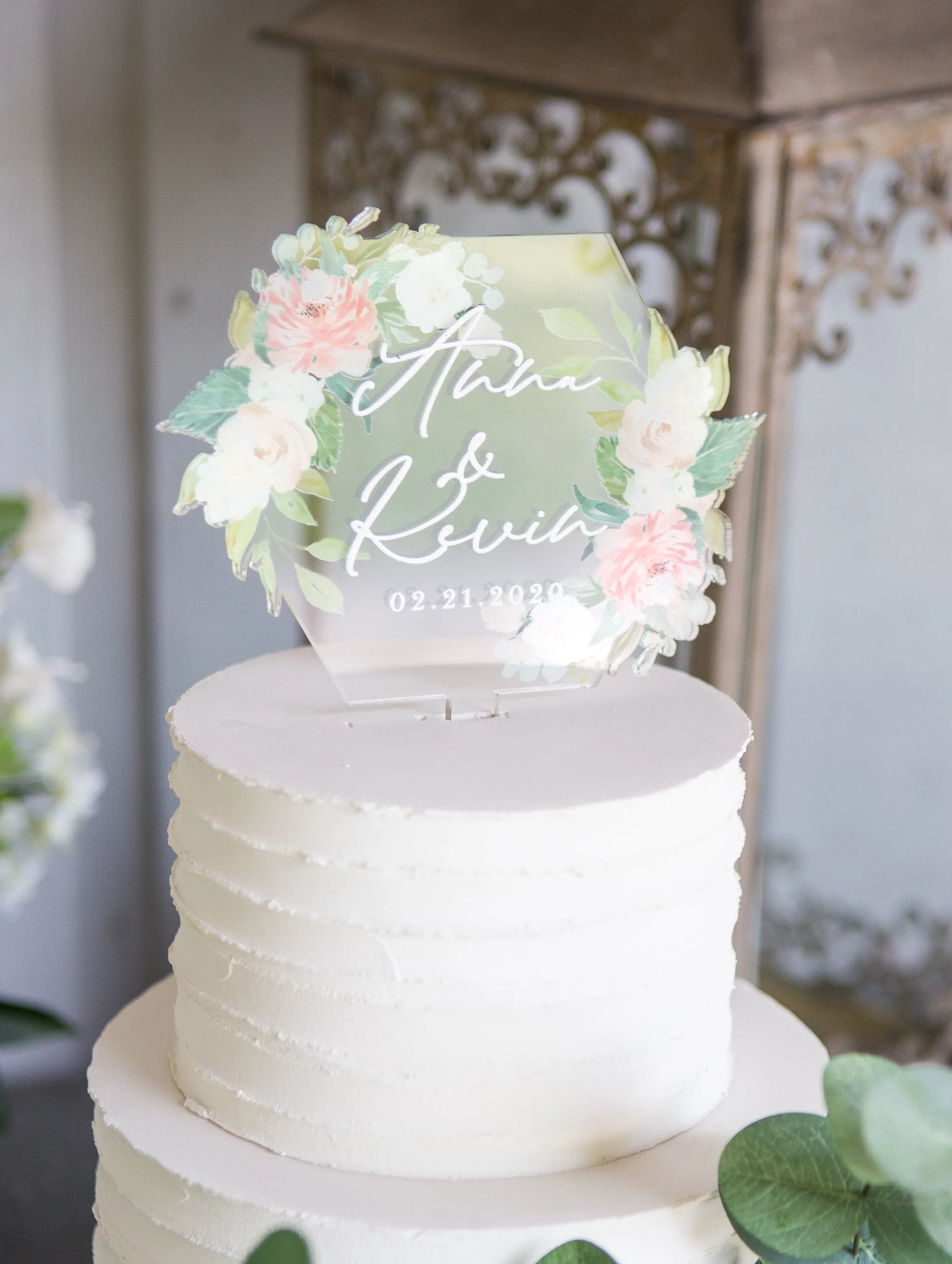 Clear Floral Wedding Cake Topper