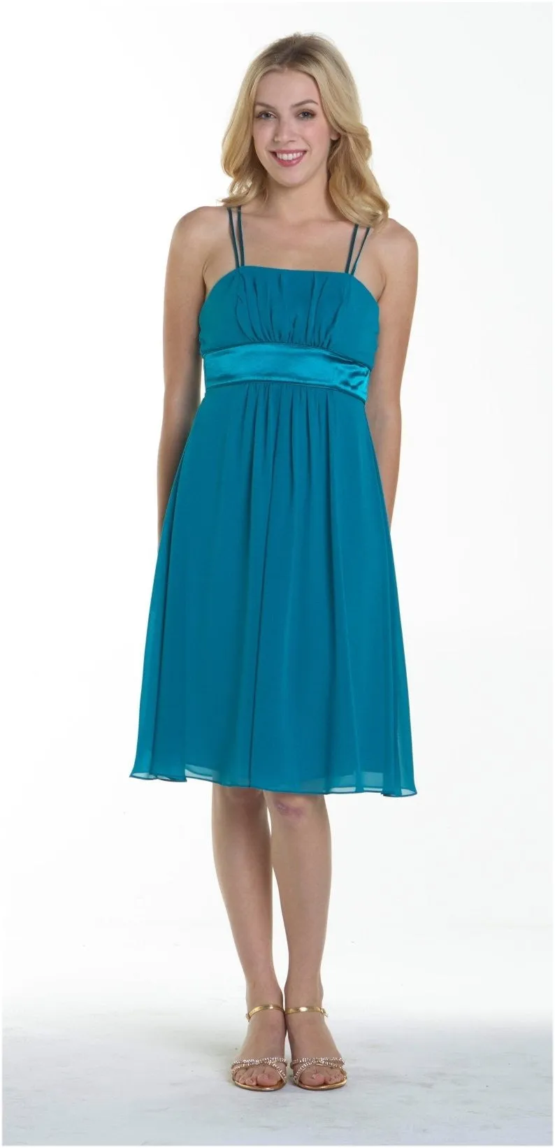 CLEARANCE - Knee Length Spaghetti Strap Chiffon Dress (Size Medium)